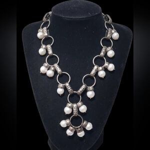 Antique RARE Sterling Silver Ancient ROME Necklace with White Pearls